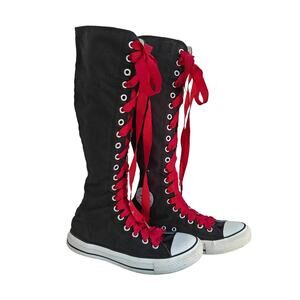 Converse Chuck Taylor Knee High Black Canvas Red Laces W7
